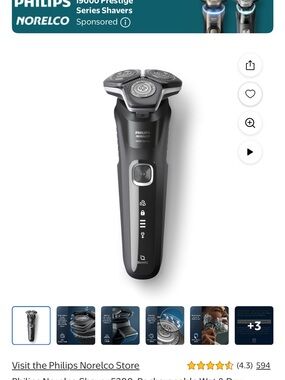 Philips Black Electric Rotary Shaver with Silver Trim